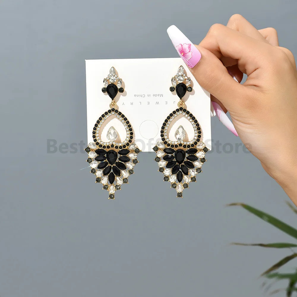 Trendy Euro American Heart Shiny Rhinestone Drop Dangle Earrings For Woman Geometric Inverted Girl Jewelry Unique Statement Gift