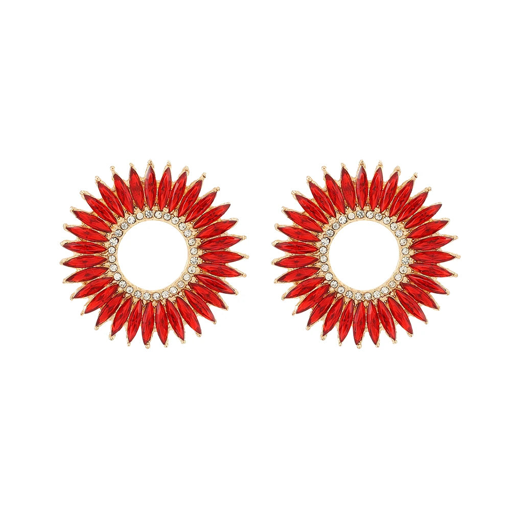 Fashion Trend Round Design Crystal Earrings For Women Statement Vintage Ear Stud Jewelry Accessories Luxury Charm Party Gifts