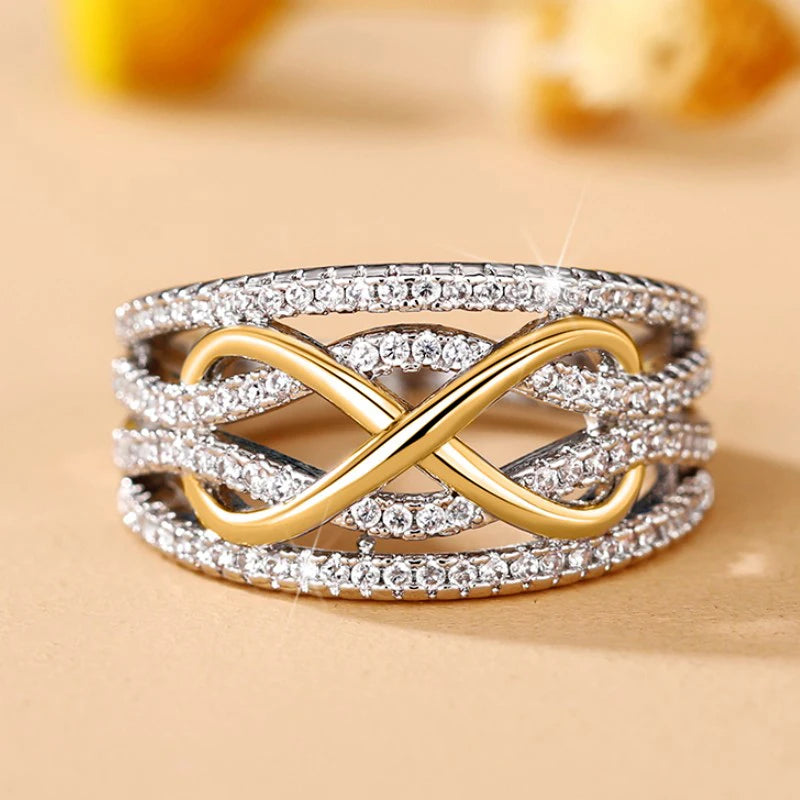 Huitan Fashion Infinite Love Rings for Women Full Bling Iced Out Cubic Zirconia Wedding Engagement Rings Trendy Luxury Jewelry