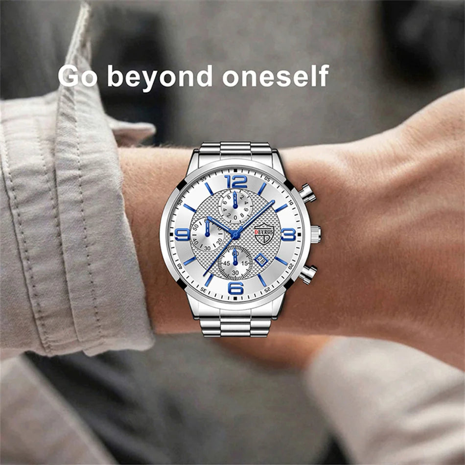Brand Fashion Men's Sports Watches for Men Business Stainless Steel Quartz Wrist Watch Luxury Man Casual Leather Luminous Clock