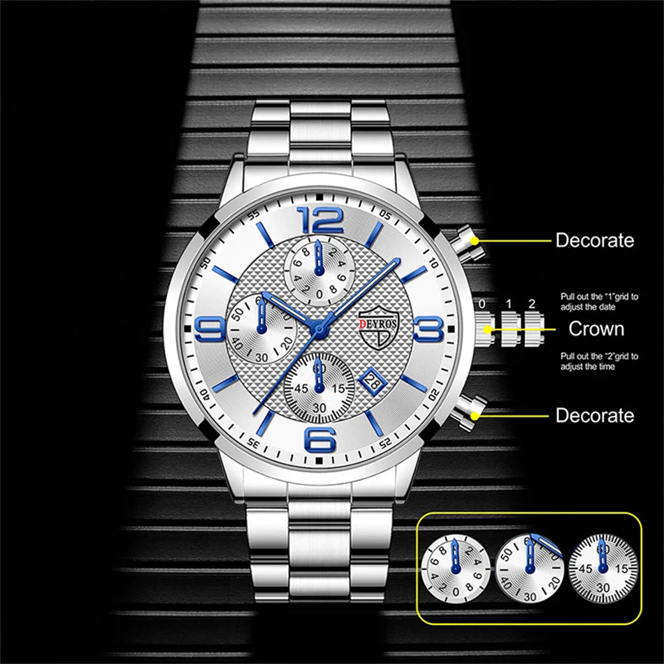 Brand Fashion Men's Sports Watches for Men Business Stainless Steel Quartz Wrist Watch Luxury Man Casual Leather Luminous Clock