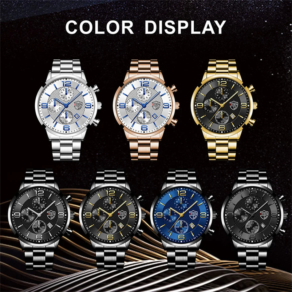 Brand Fashion Men's Sports Watches for Men Business Stainless Steel Quartz Wrist Watch Luxury Man Casual Leather Luminous Clock