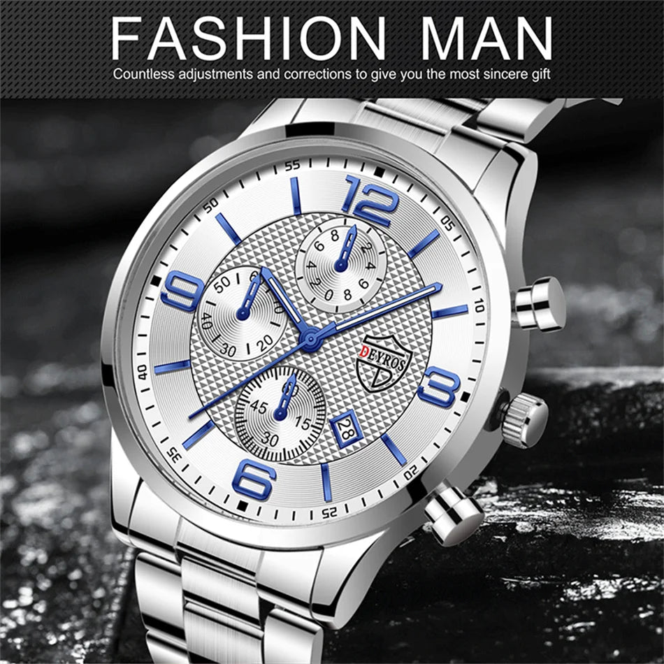 Brand Fashion Men's Sports Watches for Men Business Stainless Steel Quartz Wrist Watch Luxury Man Casual Leather Luminous Clock