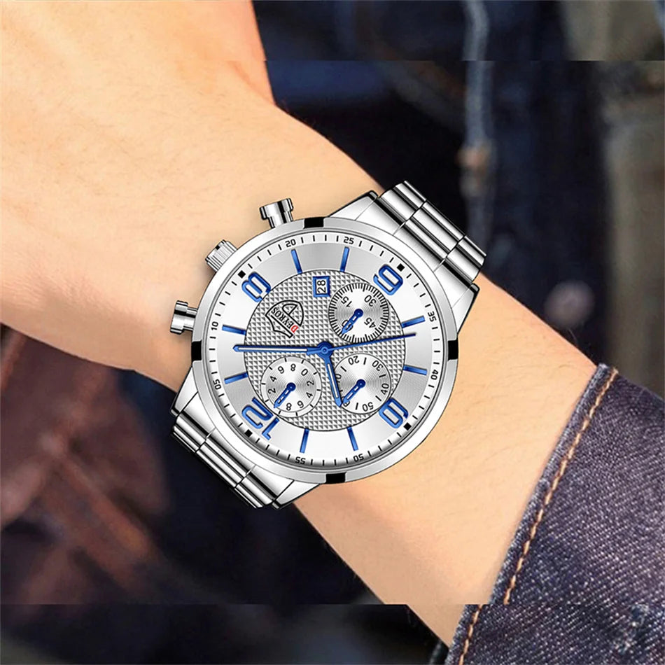 Brand Fashion Men's Sports Watches for Men Business Stainless Steel Quartz Wrist Watch Luxury Man Casual Leather Luminous Clock