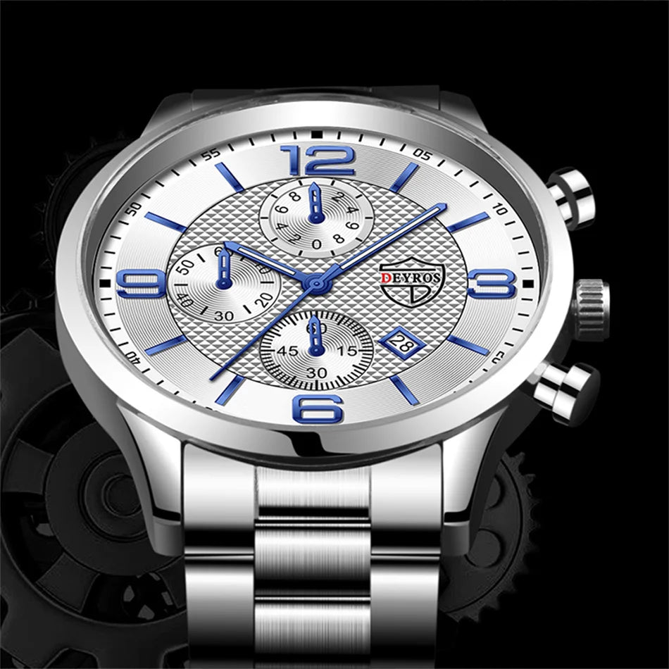 Brand Fashion Men's Sports Watches for Men Business Stainless Steel Quartz Wrist Watch Luxury Man Casual Leather Luminous Clock