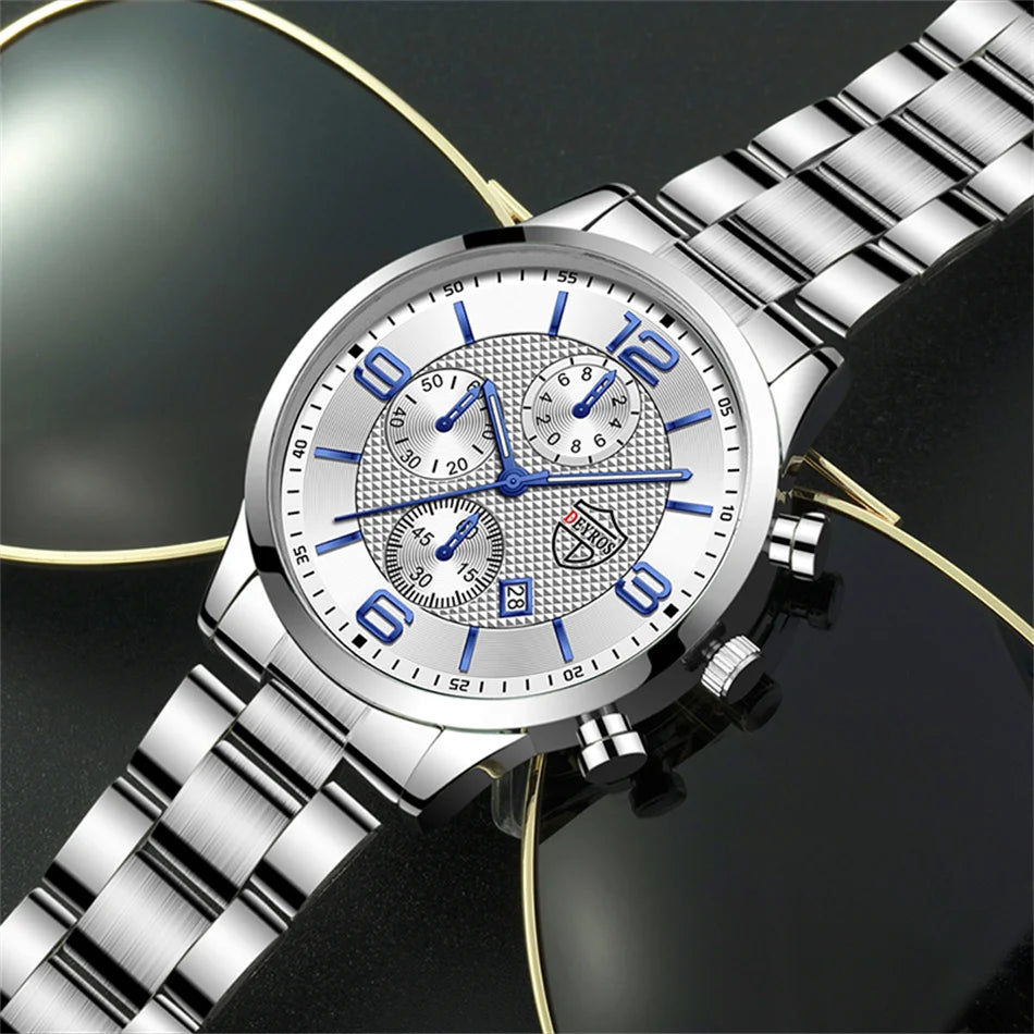 Brand Fashion Men's Sports Watches for Men Business Stainless Steel Quartz Wrist Watch Luxury Man Casual Leather Luminous Clock