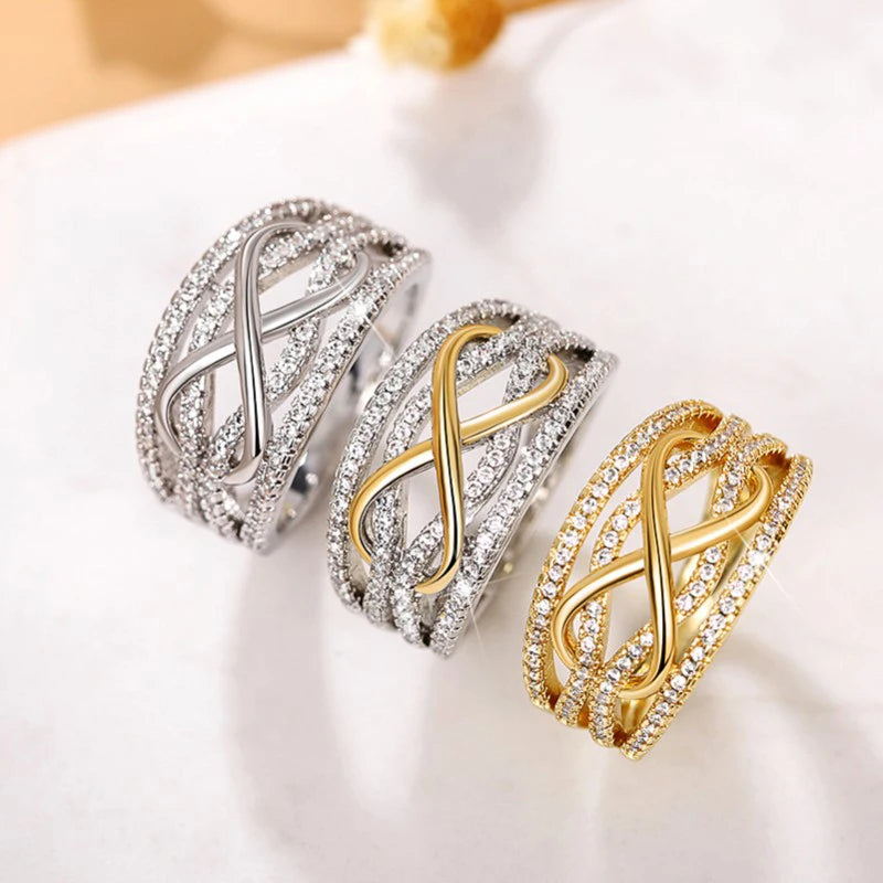 Huitan Fashion Infinite Love Rings for Women Full Bling Iced Out Cubic Zirconia Wedding Engagement Rings Trendy Luxury Jewelry