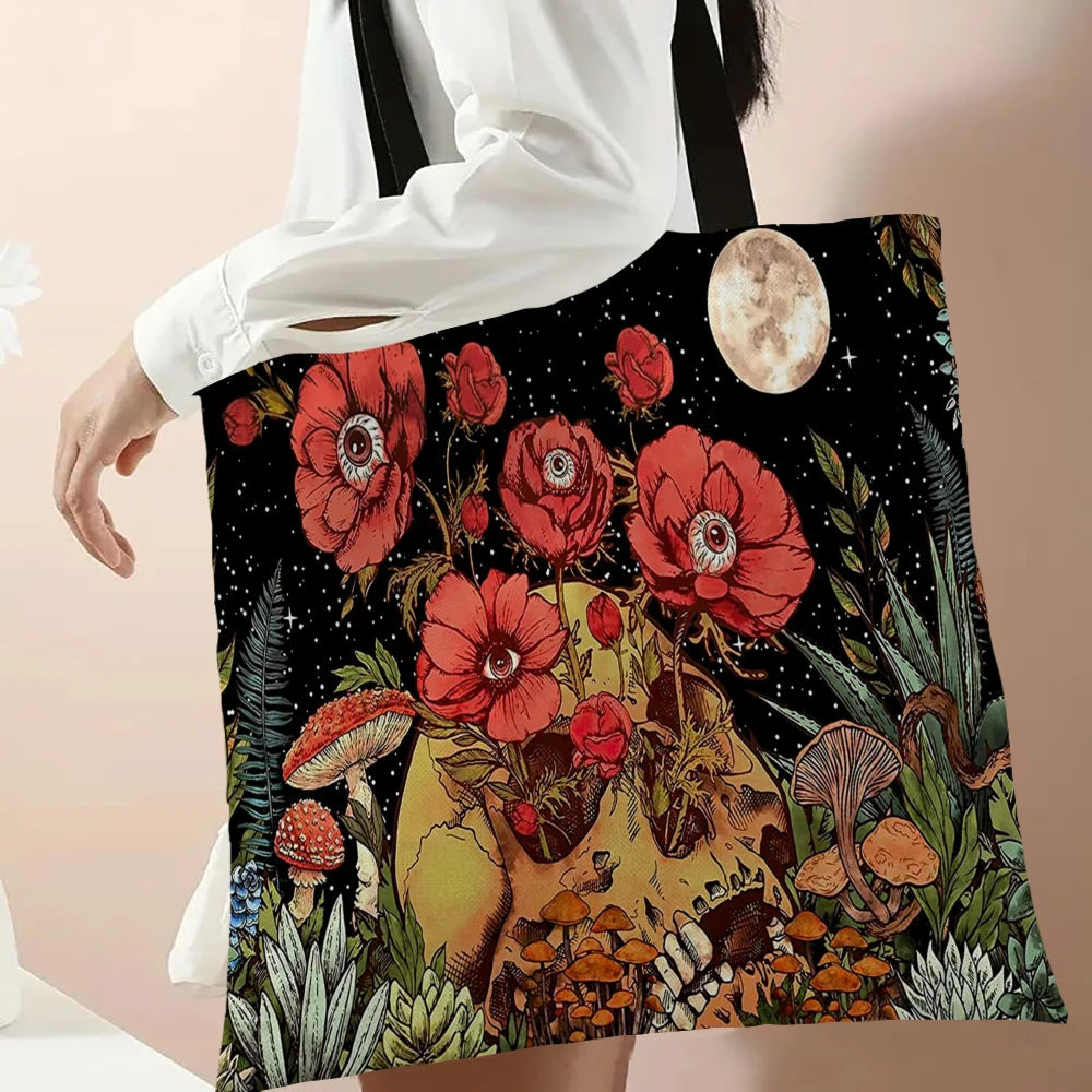 Cute Mushroom Print Shopping Bag Lady Handbag Eco Reusable Large Tote Shopper Storage Bags