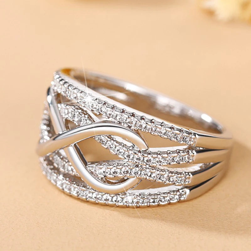 Huitan Fashion Infinite Love Rings for Women Full Bling Iced Out Cubic Zirconia Wedding Engagement Rings Trendy Luxury Jewelry
