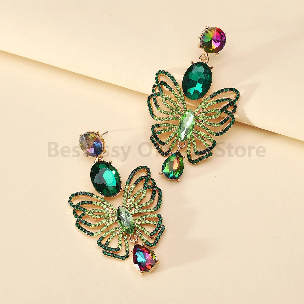 Luxury Sparkling Rhinestone Butterfly Dangle Earrings for Women Trendy Elegant Jewelry Accessories Party Prom Accessories