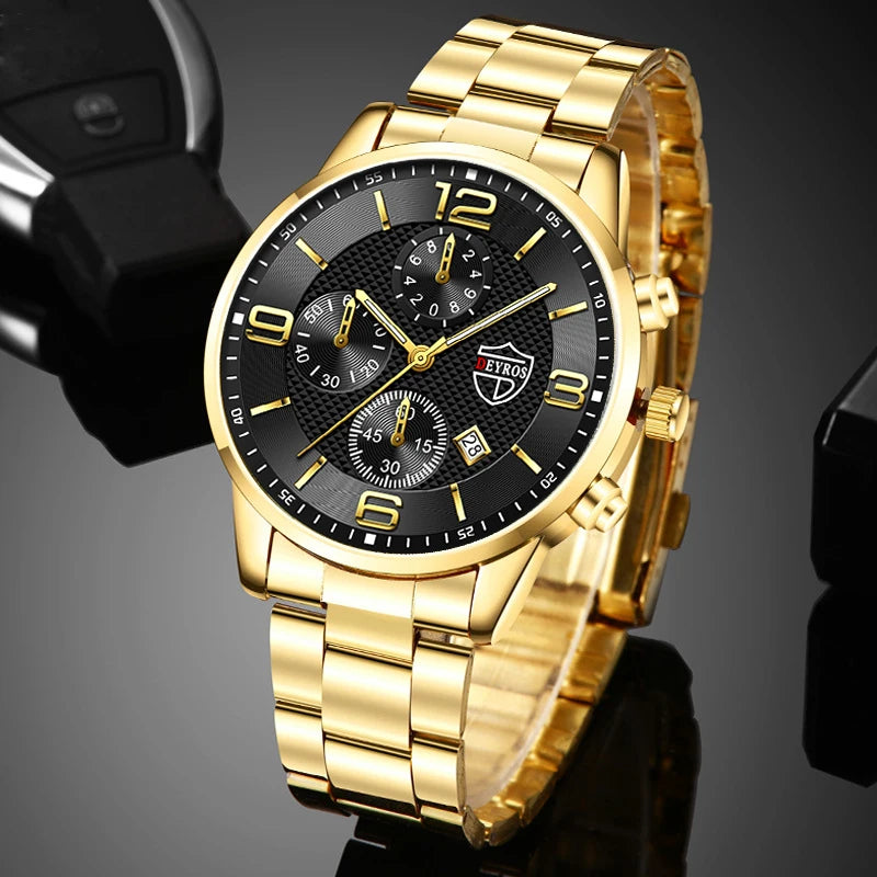Brand Fashion Men's Sports Watches for Men Business Stainless Steel Quartz Wrist Watch Luxury Man Casual Leather Luminous Clock
