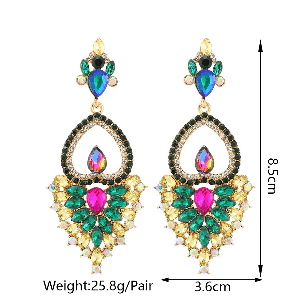Trendy Euro American Heart Shiny Rhinestone Drop Dangle Earrings For Woman Geometric Inverted Girl Jewelry Unique Statement Gift