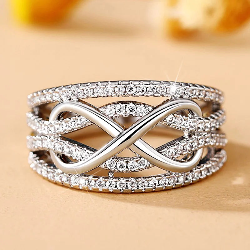 Huitan Fashion Infinite Love Rings for Women Full Bling Iced Out Cubic Zirconia Wedding Engagement Rings Trendy Luxury Jewelry