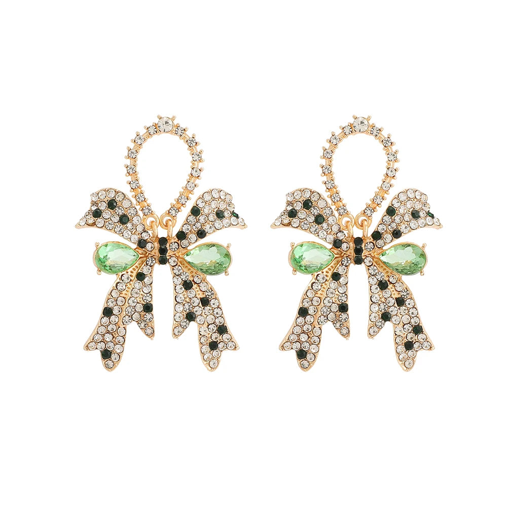 Fashion Gorgeous Sweet Rhinestone Bow Earrings for Women Party Prom Bridal Wedding Ladies Jewelry Accessories