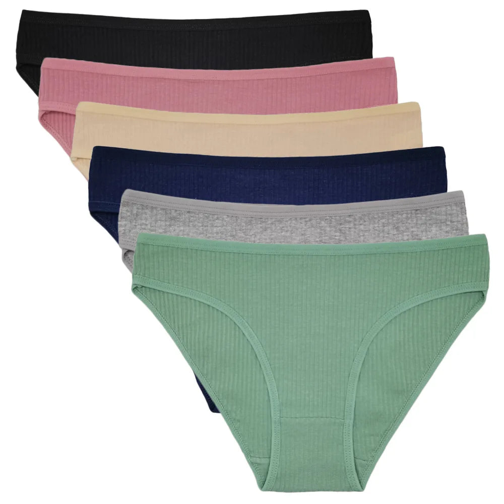 Women Underwear Ladies Panties Cotton Low Rise Solid Cute Bow Soft Breathable Briefs for Girls 6 Pcs/set