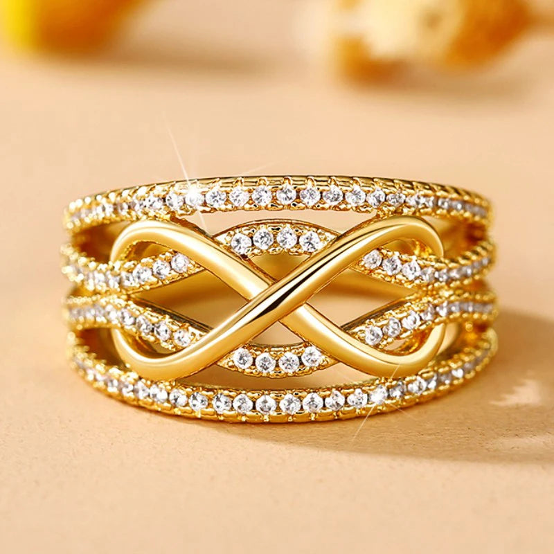 Huitan Fashion Infinite Love Rings for Women Full Bling Iced Out Cubic Zirconia Wedding Engagement Rings Trendy Luxury Jewelry