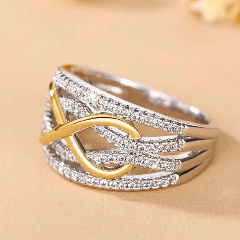 Huitan Fashion Infinite Love Rings for Women Full Bling Iced Out Cubic Zirconia Wedding Engagement Rings Trendy Luxury Jewelry