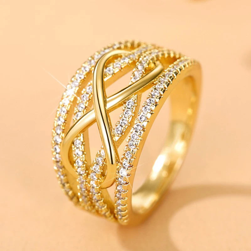 Huitan Fashion Infinite Love Rings for Women Full Bling Iced Out Cubic Zirconia Wedding Engagement Rings Trendy Luxury Jewelry
