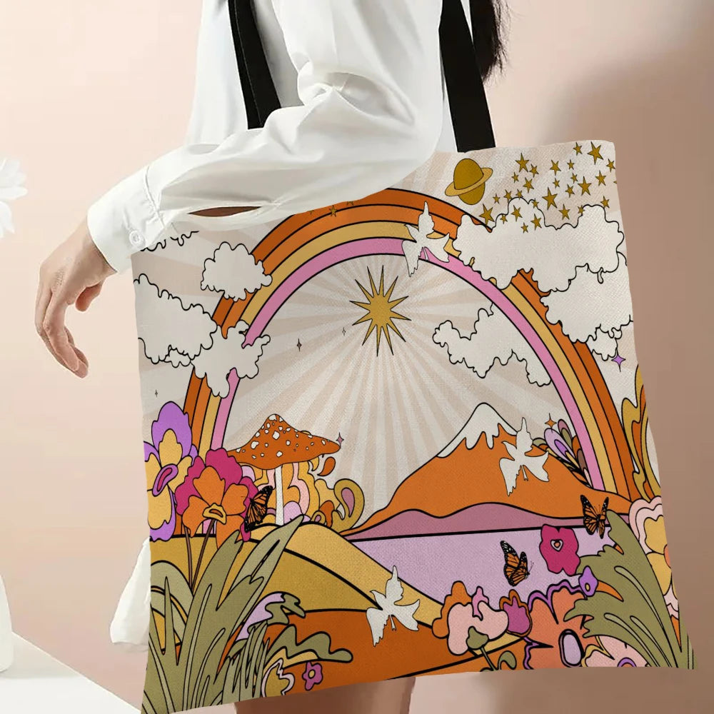 Cute Mushroom Print Shopping Bag Lady Handbag Eco Reusable Large Tote Shopper Storage Bags