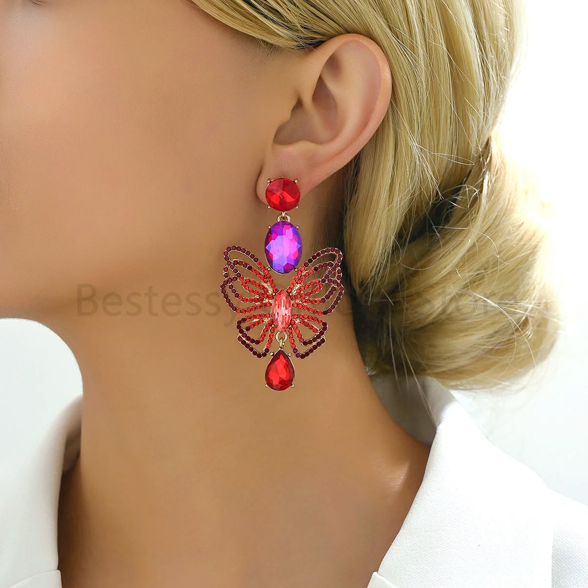 Luxury Sparkling Rhinestone Butterfly Dangle Earrings for Women Trendy Elegant Jewelry Accessories Party Prom Accessories