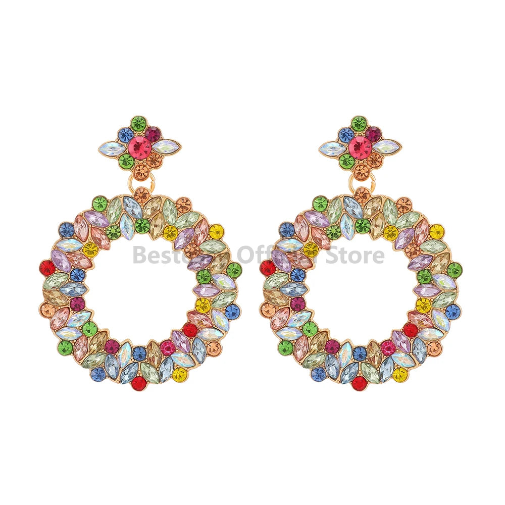Bohemian Resin Colored Retro Big Round Design Earrings For Women Trendy Luxury Elegant Earrings Holiday Girls Jewelry Gifts Girl