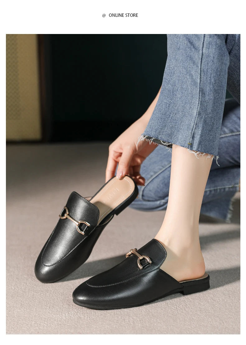 2024 spring and summer women’s outer wear slippers flat shoes Women's casual mules Stylish metal decoration Large size 41-44