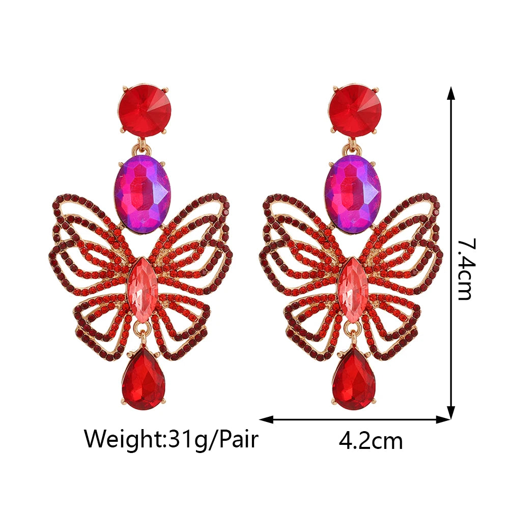 Luxury Sparkling Rhinestone Butterfly Dangle Earrings for Women Trendy Elegant Jewelry Accessories Party Prom Accessories