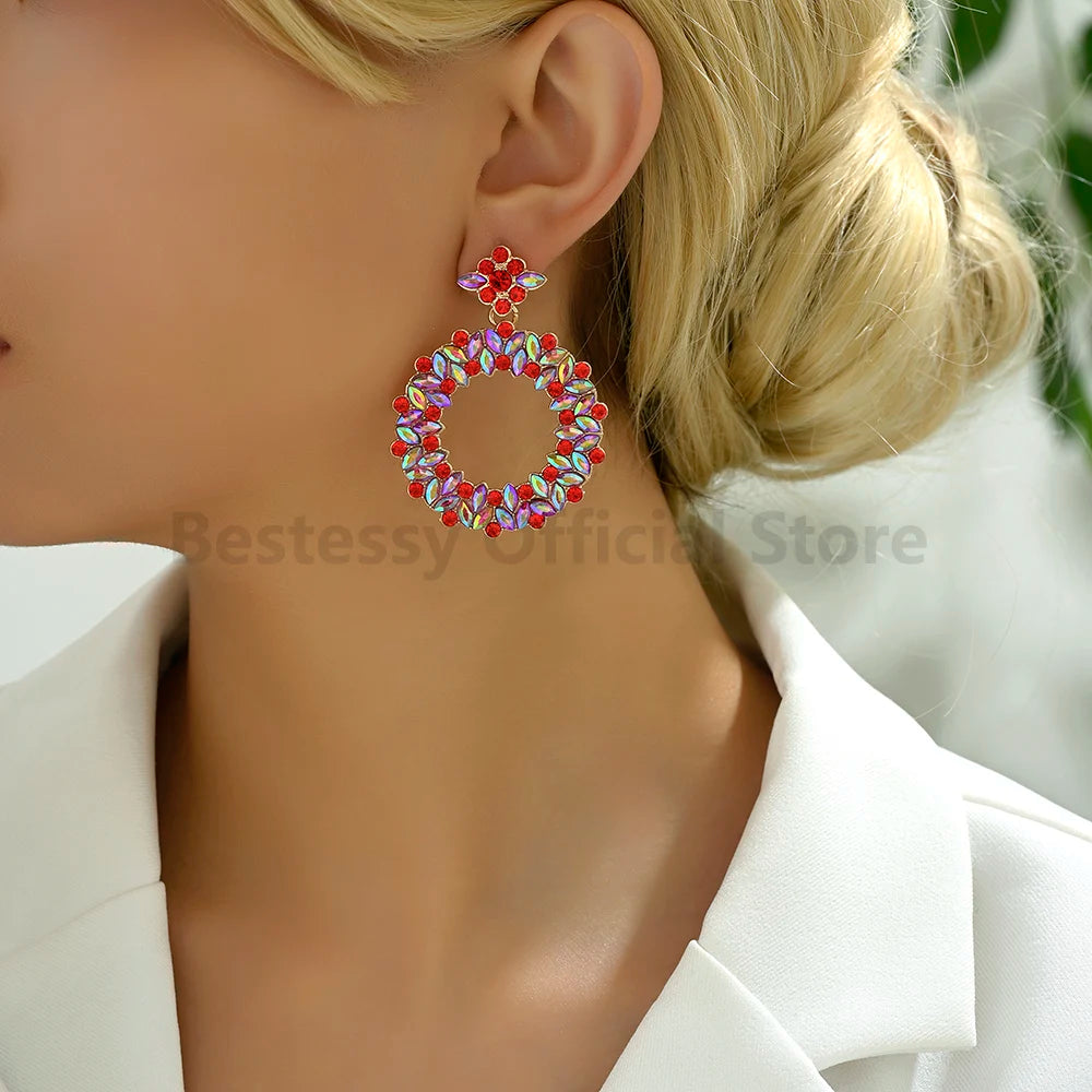 Bohemian Resin Colored Retro Big Round Design Earrings For Women Trendy Luxury Elegant Earrings Holiday Girls Jewelry Gifts Girl