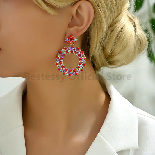 Bohemian Resin Colored Retro Big Round Design Earrings For Women Trendy Luxury Elegant Earrings Holiday Girls Jewelry Gifts Girl
