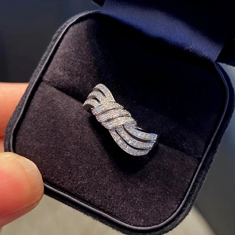 Huitan Shiny Twisty Bowknot Rings for Women with Cubic Zirconia Newly Designed Engagement Wedding Party Jewelry Fashion Gifts
