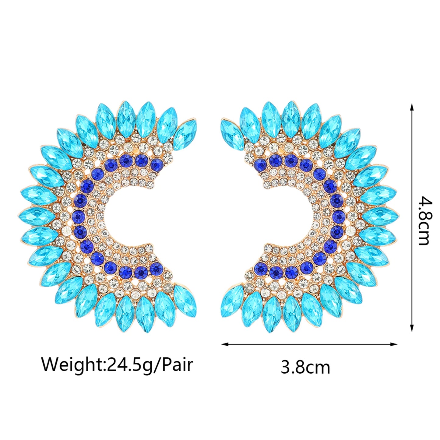 Exaggerated Sparkling Rhinestone C Shape Stud Earrings for Wonmen Fashion Elegant Luxury Jewelry  Party Prom Bridal Accessories