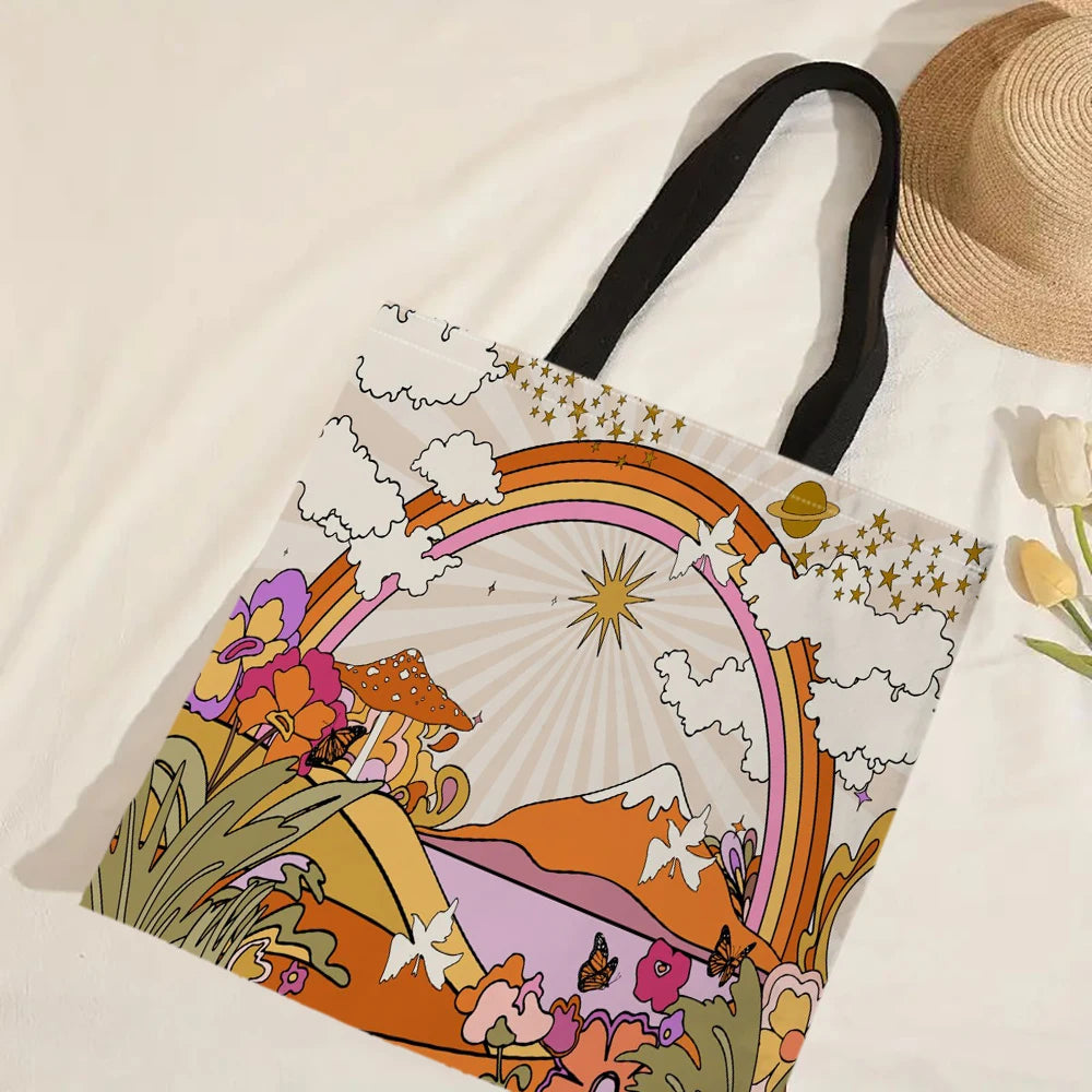 Cute Mushroom Print Shopping Bag Lady Handbag Eco Reusable Large Tote Shopper Storage Bags