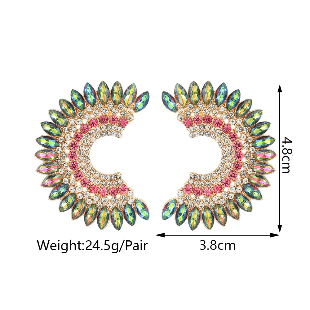 Exaggerated Sparkling Rhinestone C Shape Stud Earrings for Wonmen Fashion Elegant Luxury Jewelry  Party Prom Bridal Accessories