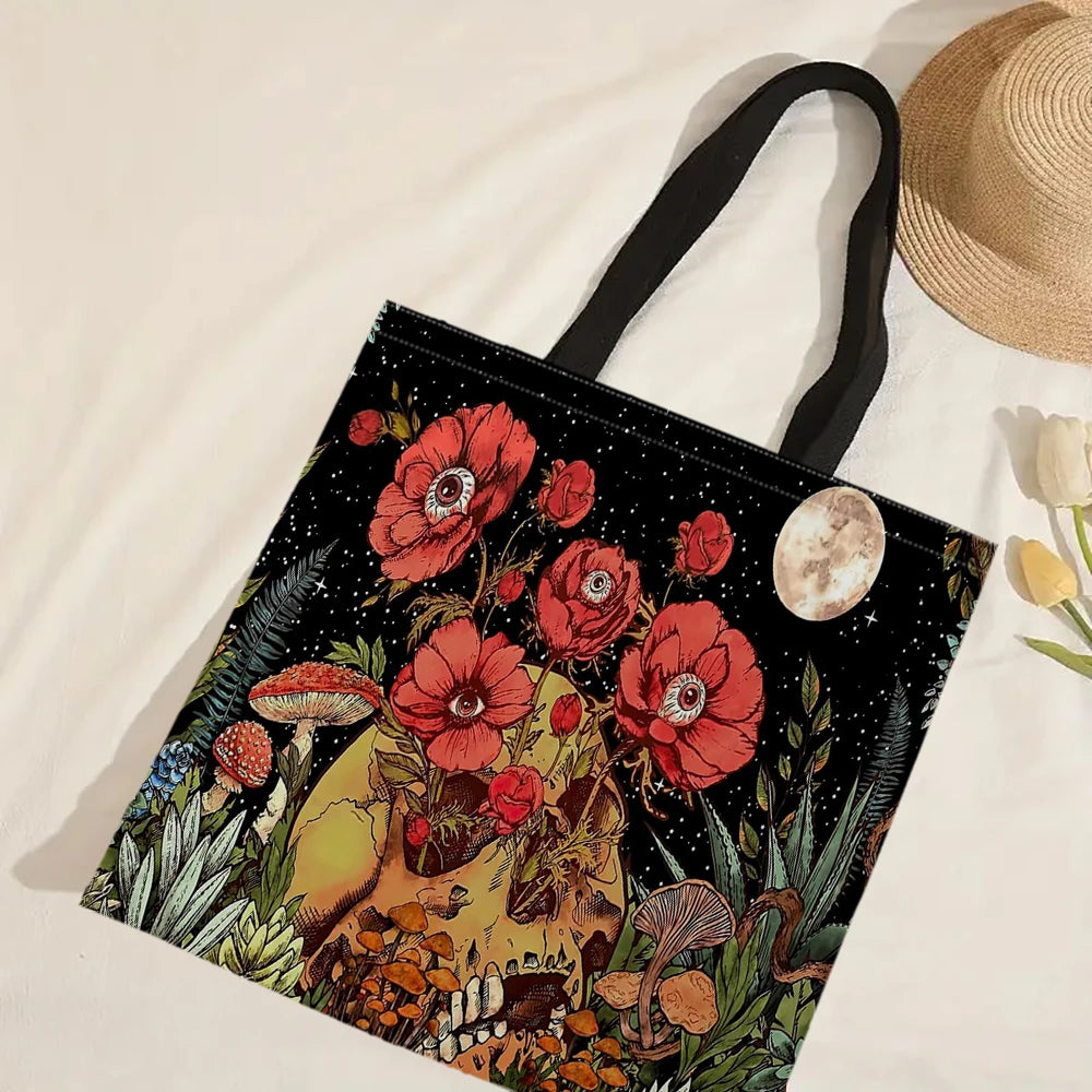 Cute Mushroom Print Shopping Bag Lady Handbag Eco Reusable Large Tote Shopper Storage Bags