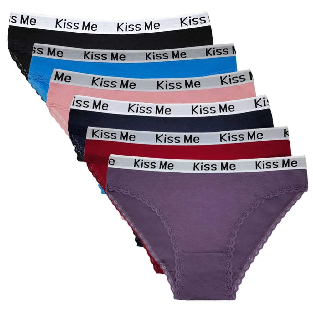 Women Underwear Ladies Panties Cotton Low Rise Solid Cute Bow Soft Breathable Briefs for Girls 6 Pcs/set