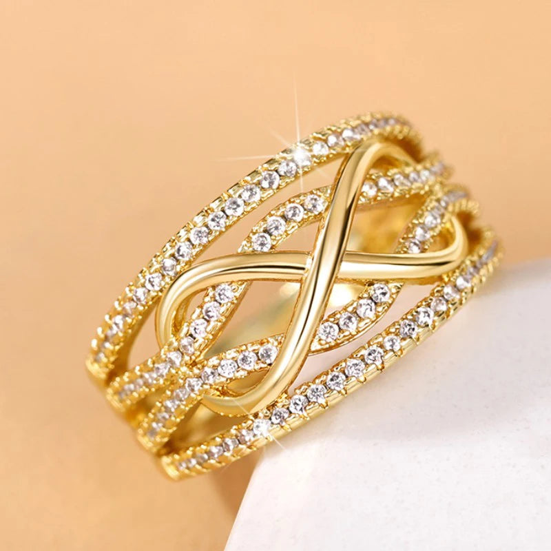 Huitan Fashion Infinite Love Rings for Women Full Bling Iced Out Cubic Zirconia Wedding Engagement Rings Trendy Luxury Jewelry