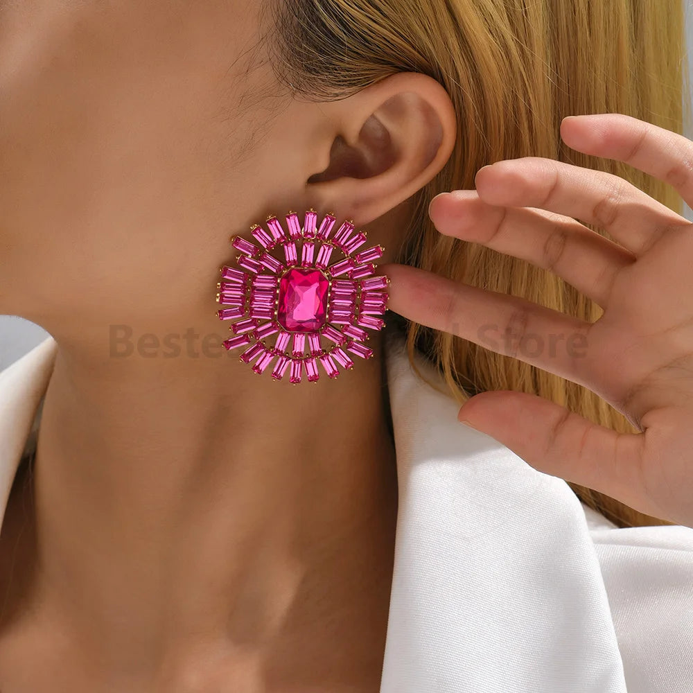 New Fashion Resin Metal Piercing Round Stud Earrings For Women Luxury Design Jewelry Modern Popular Eco-Friendly Ear Accessories