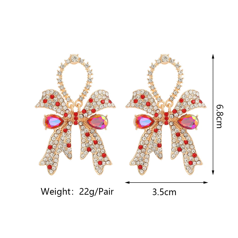 Fashion Gorgeous Sweet Rhinestone Bow Earrings for Women Party Prom Bridal Wedding Ladies Jewelry Accessories