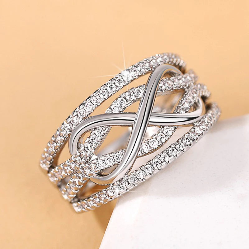 Huitan Fashion Infinite Love Rings for Women Full Bling Iced Out Cubic Zirconia Wedding Engagement Rings Trendy Luxury Jewelry