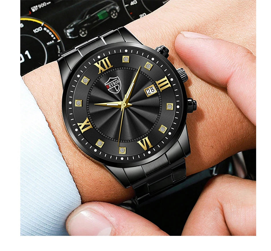 Fashion Mens Stainless Steel Watches Luxury Minimalist Quartz Wrist Watch Men Business Casual Calendar Watch Reloj Hombre