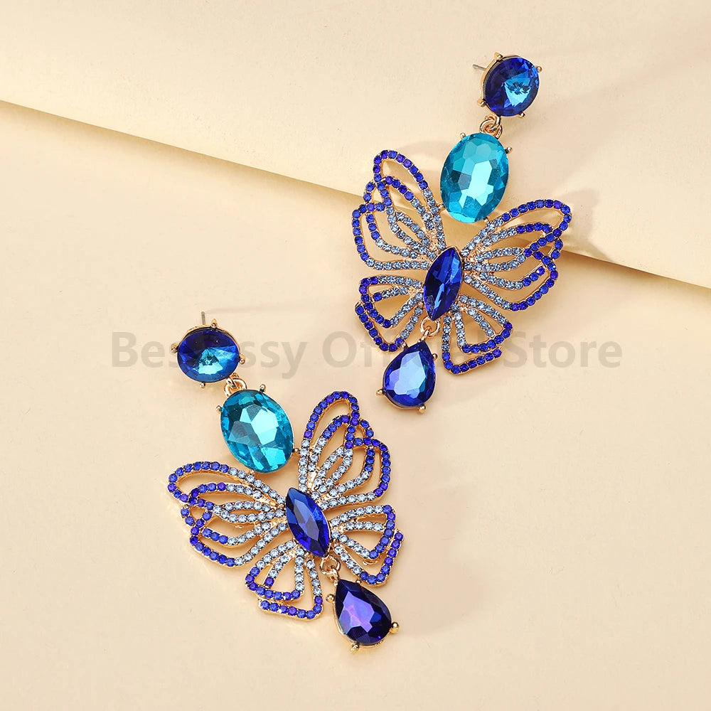Luxury Sparkling Rhinestone Butterfly Dangle Earrings for Women Trendy Elegant Jewelry Accessories Party Prom Accessories