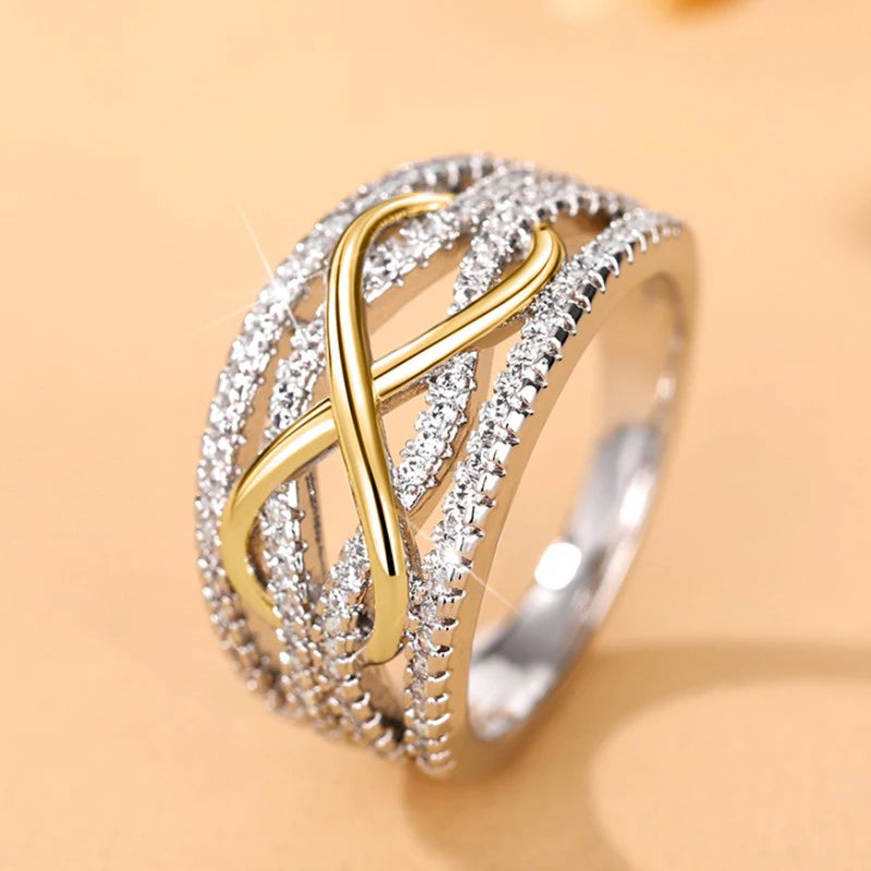 Huitan Fashion Infinite Love Rings for Women Full Bling Iced Out Cubic Zirconia Wedding Engagement Rings Trendy Luxury Jewelry