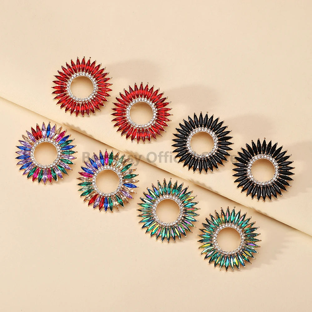 Fashion Trend Round Design Crystal Earrings For Women Statement Vintage Ear Stud Jewelry Accessories Luxury Charm Party Gifts