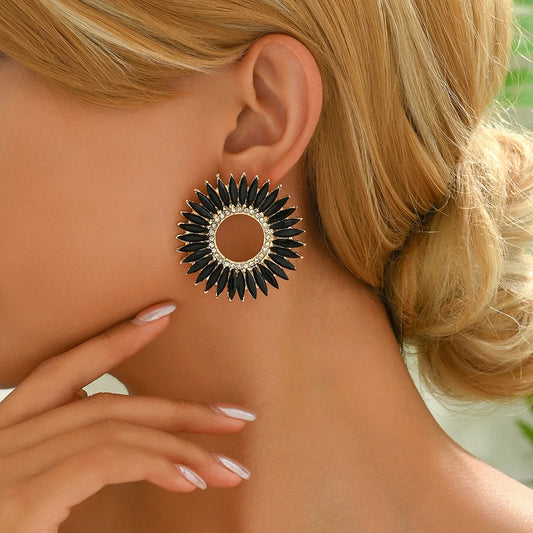 Fashion Trend Round Design Crystal Earrings For Women Statement Vintage Ear Stud Jewelry Accessories Luxury Charm Party Gifts