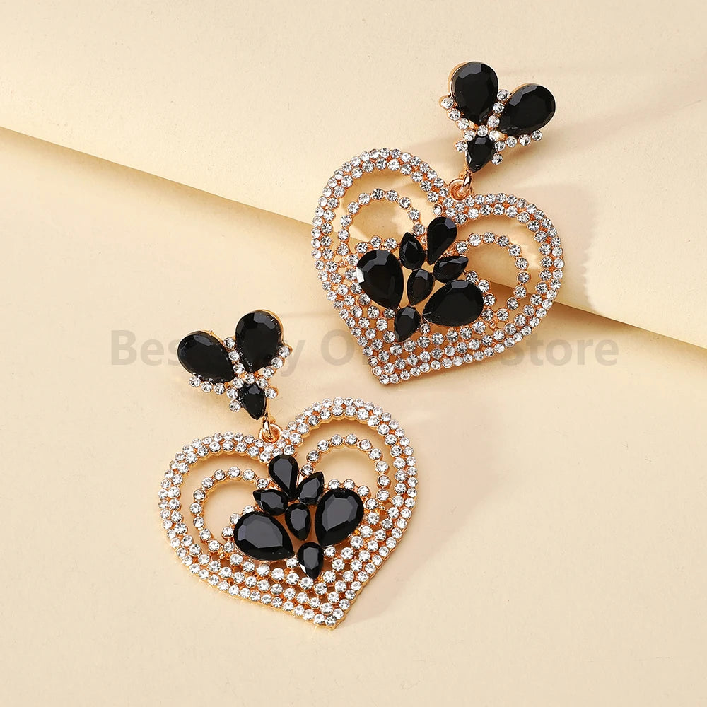 Fashion Heart Shaped Earrings Woman Valentine Colorful Shiny Rhinestone Elegant Gorgeous Pendant Girl Party Luxury Jewelry Gift