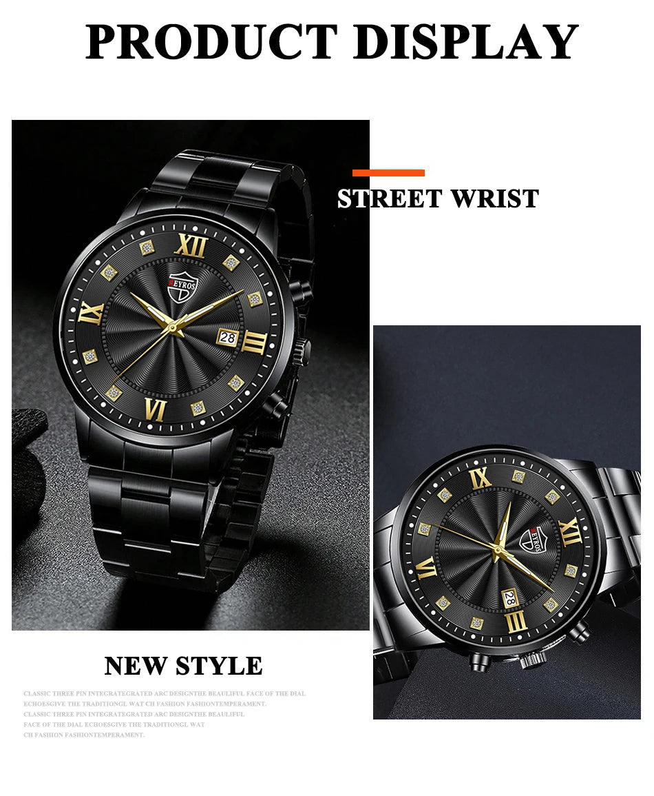 Fashion Mens Stainless Steel Watches Luxury Minimalist Quartz Wrist Watch Men Business Casual Calendar Watch Reloj Hombre