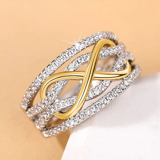 Huitan Fashion Infinite Love Rings for Women Full Bling Iced Out Cubic Zirconia Wedding Engagement Rings Trendy Luxury Jewelry