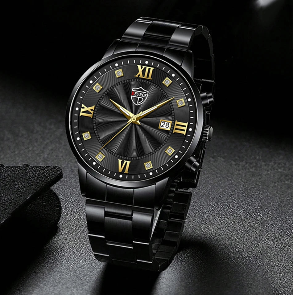 Fashion Mens Stainless Steel Watches Luxury Minimalist Quartz Wrist Watch Men Business Casual Calendar Watch Reloj Hombre