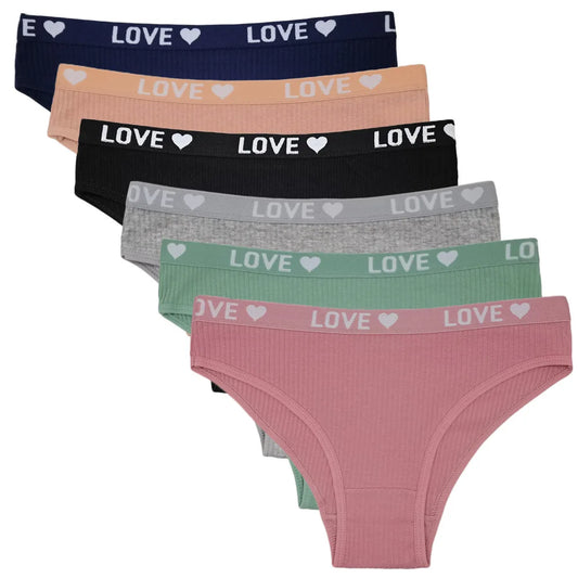 Women Underwear Ladies Panties Cotton Low Rise Solid Cute Bow Soft Breathable Briefs for Girls 6 Pcs/set