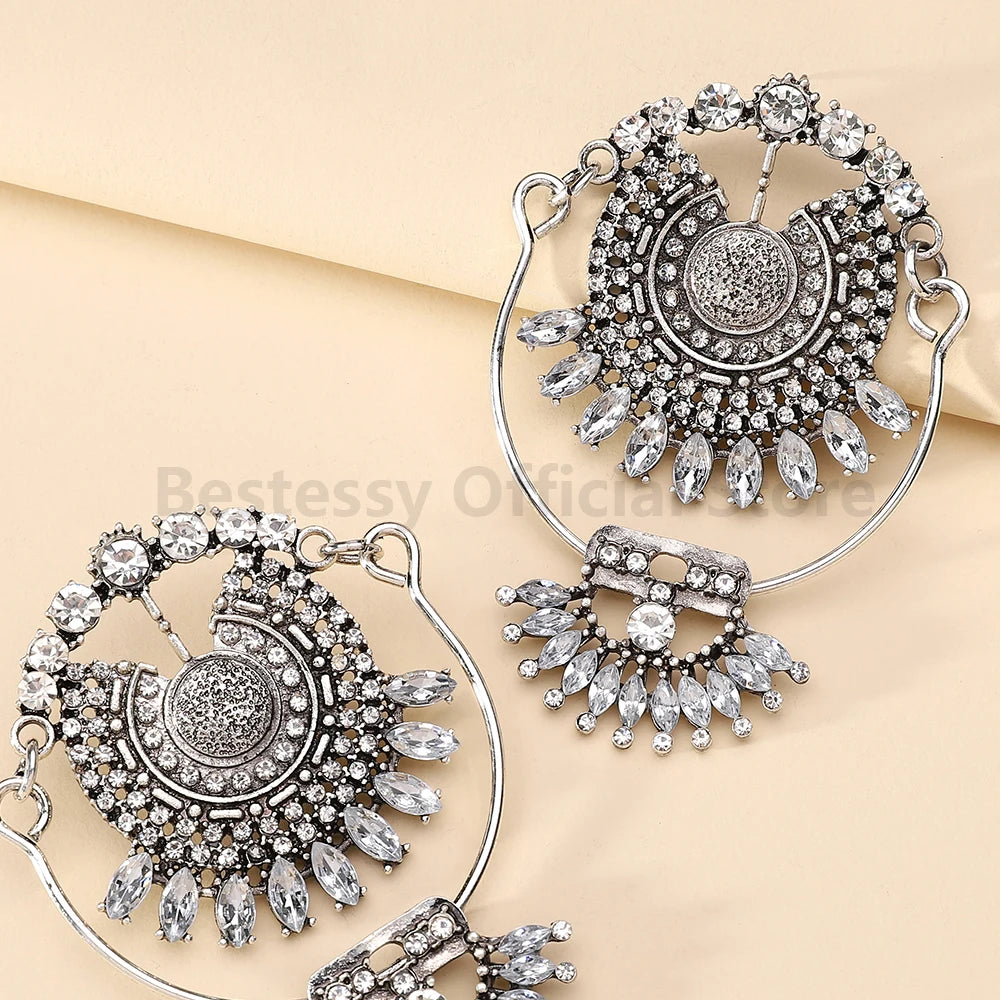 Bohemian Gold Metal Rhinestone Exaggerated Large Stud Earrings for Women for Party Prom Vacation Trendy Jewelry Accessories